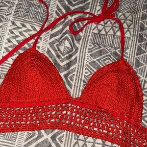 Red Crochet Bikini Top